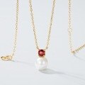wholesale Fashionable and luxurious S925 sterling silver freshwater pearl necklace for women with garnet pendant, exuding a retro and elegant style-0-1
