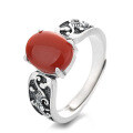wholesale S925 Sterling Silver 3D Relief Pattern Inlaid with Southern Red Agate Ring, Retro Ethnic Style Index Finger Ring-0-4