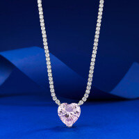 wholesale S925 Sterling Silver Cross-Border New Style Exquisite Pink Diamond Paved Heart Pendant Necklace for Women Fashion Choker-N082 Woven Chain Pink &gt;925 Silver
