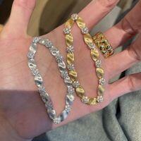 wholesale S925 Sterling Silver Extravagantly Set Woven Ribbon Bracelet Vintage Luxury High-End Satin Flower Crystal Diamond Jewelry-Gold Size S (chain length 15.5CM)