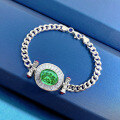 wholesale S925 Silver Zhuzhufan Jewelry New 10*12mm Paraiba Green Cuban Chain Bracelet for Women Fashion Wear-0-5