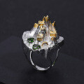 wholesale S925 Silver Designer Chinese Style Exaggerated Ring, Shan Hai Jing Series Inlaid with Natural Gemstones-0-1