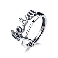 wholesale Sterling Silver S925 Vintage Distressed Hollow-Out Musical Note Alphabet Ins Minimalist Cold Style Chain Ring-YJ230/approx. 2.62g>Adjustable opening