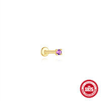 wholesale S925 Sterling Silver Light Luxury Natural Amethyst Flat Head Threaded Ear Cartilage Stud, Korean Style Hot Selling Elegant Advanced Earrings-Single gold #1