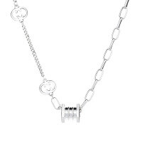 wholesale S925 Sterling Silver Asymmetrical Chain Necklace with Cylinder Letter C Charm, in Instagram Influencer Style-303FL/approx. 11g 925 silver