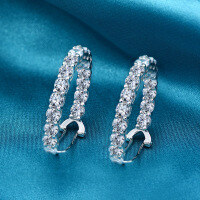 wholesale S925 silver new jewelry ins-style round 38mm high-carbon diamond ear studs simple and versatile ear clips for women-White【E-0310】>925 silver