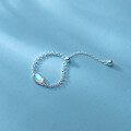 wholesale S925 Silver Oval Synthetic Moonstone Chain Adjustable Pull Ring Minimalist INS Style Jewelry J9018-0-3
