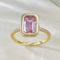 wholesale S925 silver new style Asscher cut 6*9 smoky zircon pink ring with elegant and niche design for cross-border sales-0-1