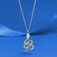 wholesale S925 Sterling Silver ZHUO ZHI FAN Green Eye Inlaid Diamond Serpent Necklace, Golden Sparkle, Light Luxury Design, Fashion Live-N518 Gold Snake Necklace 925 Silver