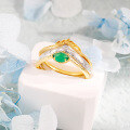 wholesale Metal material* Same as the Christmas limited edition ring set, vintage leaf carved natural green chalcedony three-piece ring set-0-3