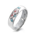 wholesale S925 Sterling Silver Enamel Painted Plum Blossom Ring with Ethereal Classical Chinese Style, National Trend, Ethnic Motifs, and Auspicious Cloud Patterns for the Index Finger-0-4