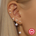wholesale S925 Sterling Silver Fashionable Petal Diamond and Pearl Earrings, Korean Style Minimalist Studs-0-1