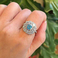 wholesale 925 Silver Zhuo Zhifan Pearl New 1-Carat High Carbon Diamond Ring 6*6 Aquamarine Luxury European and American Style Live Streaming Hit-R492 Aquamarine No. 6