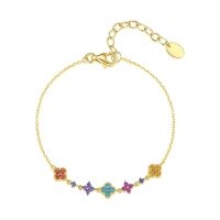 wholesale S925 Sterling Silver Lucky Four-Leaf Flower Mini Bracelet for Women, French Elegant Luxury Gift, Small Niche Design Stackable Hand Jewelry-Garland Bracelet - Colored Diamond Gold &gt; 925 Silver