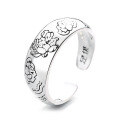wholesale S990 Silver Vintage Creative Ethnic Style Lotus Adjustable Ring Oriental Ethnic Elegant Index Finger Ring-0-5