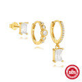 wholesale S925 Sterling Silver Geometric Earring Set with Diamonds, Three-Piece Stud and Hoop Collection for Women-0-0