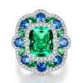wholesale S925 Silver New Secret Garden 8*10 Simulated Green Tourmaline Ring, European and American Style Ins Live Streaming Best Seller-0-5