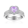 wholesale 925 Sterling Silver 1ct Color Gemstone Heart Combination Set Ring, High-End Luxurious Ice Flower Cut High-Carbon Diamond Heart Gemstone Ring-0-4