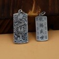 wholesale 990 sterling silver retro dragon totem square pendant, men's necklace, pure silver matte finish sweater chain, Thai silver women's necklace-0-2