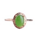 wholesale Silver rose gold plated with certificate egg-faced jade ring, retro Chinese style adjustable open-ended wanzi green jade women's ring-0-4