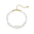 wholesale S925 silver plated with K gold, minimalist luxury guochao style double-layer bracelet with rice beads and pearls,-0-4