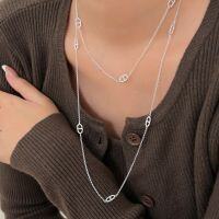 wholesale S925 Sterling Silver Pig Nose Long Pendant Necklace for Women, Korean Spring Summer New Arrival Minimalist Versatile High-end Necklace-Length 100+5CM (pure silver)