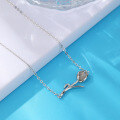 wholesale S925 silver minimalist and fresh tulip cat's eye stone necklace for women, a small and unique collarbone chain with a floral pendant-0-1