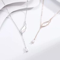 wholesale Metal material Korean version angel wing necklace women ins light luxury student design sense small fresh mother-of-pearl wing collarbone chain-xb309-white gold
