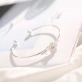wholesale S925 Silver Cherry Blossom Bracelet for Women, Korean Style Bohemian Personality Artistic Pink Flower Open Bangle-0-1