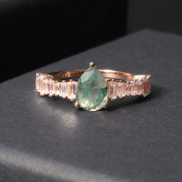 wholesale 925 Sterling Silver Gemstone Ring Forest Style Ins Trend Fresh and Unique Ring Natural Moss Agate Ring-Natural Water Grass Agate Ring  US Size 6