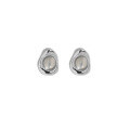 wholesale S925 Sterling Silver Korean Version Ins Niche Design Minimalist Irregular Surface Inlaid White Chalcedony Stone Textured Stud Earrings for Women-0-5