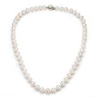 Metal Freshwater Pearl Necklace, Mother's Day Gift-Natural freshwater pearl necklace with floral clasp; pearls 6-7mm; chain length 50cm.