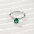 wholesale S925 Sterling Silver Gold Plated, 6*8mm Lab-Grown Zambian Emerald Oval-Cut Ring, Xiaohongshu Same Style-0-4