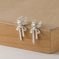 wholesale S925 Sterling Silver Fresh and Sweet Multi-Layer Crossed Line Matte Bow Ear Cuff Single M06338-S925 silver single>925 silver