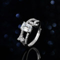 Sterling Silver Natural Blue Topaz Moissanite Double Layer Zuma Emerald Cut Rectangle Ring-0-0