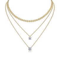Metal French Three-Layer Long Layered Necklace for Women, Summer Minimalist Ins Style Fade-Resistant Luxury Niche-N15467 Moissanite 1 carat + 2 carats