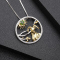 wholesale 925 Silver Chinese Style Zodiac Sheep Pendant with Natural Gemstone Necklace-0-3
