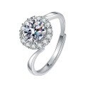 Sterling Silver D Color Moissanite 1ct Sunflower Ring Adjustable Plated White Gold-0-3