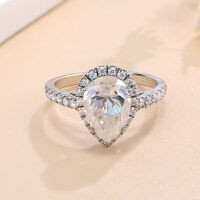 wholesale S925 sterling silver plated with 18K gold, 2-carat cross-border moissanite ring, women's halo-set pear-shaped fashion engagement ring-Platinum>Hong Kong 11 (US 5)