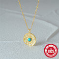 wholesale 925 Sterling Silver New Sunflower Inlaid Diamond Turquoise Collarbone Necklace, European and American French Style, Creative Temperament INS Necklace-0-2