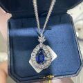 wholesale 925 silver gold-plated, luxurious bezel-set full diamond teardrop style lab-grown blue sapphire 6 carat pendant earrings for women as a gift-0-4