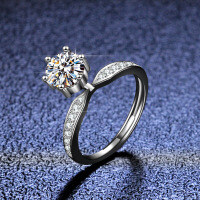Silver Moissanite Princess Crown Ring for Live Streaming Supply-1 carat (empty setting)  Adjustable opening