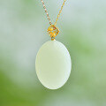wholesale 18K Gold Certified Minimalist Hotan Jade Pendant with Prong Setting, Small Niche Luxury Large Cabochon Gemstone Necklace for Women-0-2