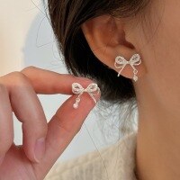 wholesale S925 Sterling Silver Popular Butterfly Dream Stud Earrings for Women, Korean Summer Minimalist Small Luxury Bow Earrings-Black zirconium-full sterling silver