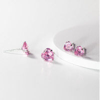 wholesale S925 Sterling Silver Pink Diamond Heart Stud Earrings Korean Version Minimalist Small and Delicate Versatile Women's Ear Jewelry M02035-S925 silver pair 3MM 925 silver