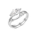 wholesale [White Gold] S925 Silver Double Hoop Ring with Marquise Moissanite Main Stone, Minimalist Design, Popular Women's Ring-0-4