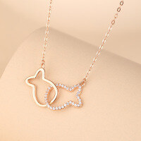 wholesale S925 Sterling Silver Minimalist Korean and Japanese Style Women's Fashion Pendant Necklace, Versatile Pisces Interlocking Charm, Christmas Gift-Necklace>925 Silver