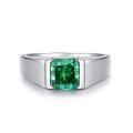 wholesale S925 Sterling Silver Muzo Green Emerald Ring with Inclusions, Pagoda Square Setting and High Carbon Zirconia-0-38