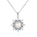wholesale S925 sterling silver necklace for women with micro-pave moissanite and freshwater pearl pendant, sunflower collar chain, light luxury niche wholesale-0-4