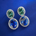 wholesale S925 Sterling Silver New 8*10mm Oval Tanzanite and Green Diamond Stud Earrings, Minimalist and Elegant Style-0-2